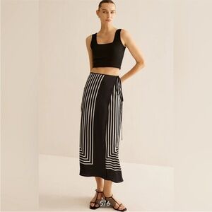 Geometric Pinstripe Satin Skirt